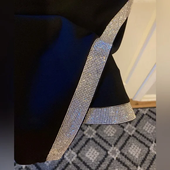 BCX Juniors Size MED Black Asymmetrical Midi Embellished Halter Party Dress - Picture 11 of 11